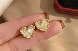 Gold and White Heart Earrings thumbnail 4