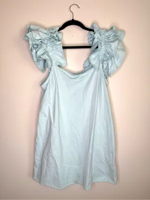 Free People Free-Est Josie Mini Dress Light Blue Flutter Ruffle Sleeve Sz M thumbnail 5