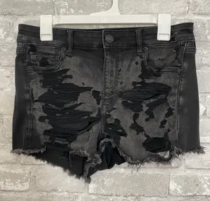 American Eagle Outfitters Black Distressed Hi-Rise Shortie thumbnail 1