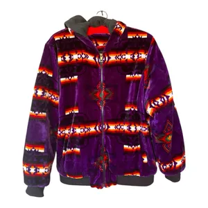 Aztec plush blanket zip up jacket purple SW print Size L/XL thumbnail 2