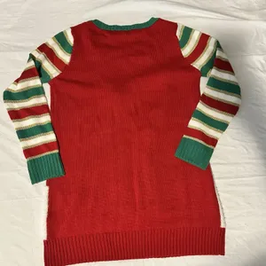 Womens Red Sequin Elf Long Tunic Style Christmas Holiday Sweater Sz Large thumbnail 6