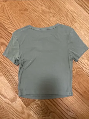 Zara Sage Green Short Sleeve Crop Top thumbnail 3