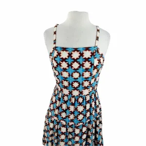 LOFT Geo Print Mini Dress Boho Indie Coastal Summer Size 6 Blue Spaghetti Strap thumbnail 7