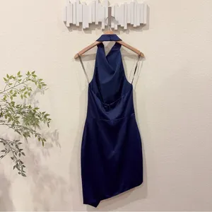 Elliatt Camo Navy Blue Halter Backless Satin Mini Dress Asymmetrical Hem NWT thumbnail 6