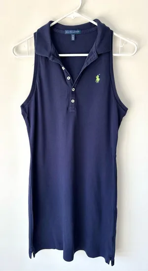 Ralph Lauren Sleeveless Polo Mini Dress Navy Blue Green Embroidered Pony Preppy thumbnail 1