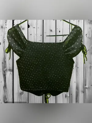 Abercrombie & Fitch Olive Green Ruched Tie-Sleeve Crop Top S thumbnail 2