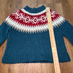 American Eagle Teal Fair Isle Mock Neck Knit Sweater XS Nordic Pullover Ski cozy thumbnail 4