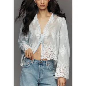 Anthropologie Sample‎ Piece Lace Embroidered Tunic Blouse Blue M / L Rare thumbnail 4