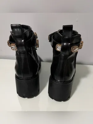 Steve Madden Black Leather Ankle Boots with Crystal Embellished Strap thumbnail 5