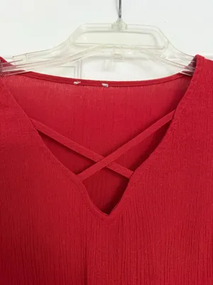 Red 70s Style Culotte Blouse Crisscross Tie-Front Women’s Top thumbnail 4