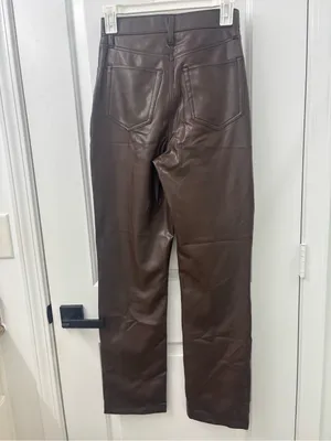 Abercrombie & fitch the 90s straight ultra high rise brown leather pants thumbnail 6