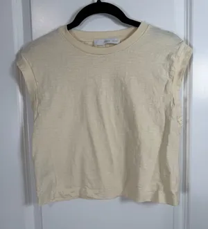 Mango MNG Cream Textured Cotton Cap Sleeve Muscle Tee thumbnail 1