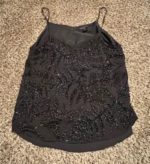 French Connection Womens Black‎ Sequin Leaf Camisole V-Neck Tank Top Size 12 thumbnail 1