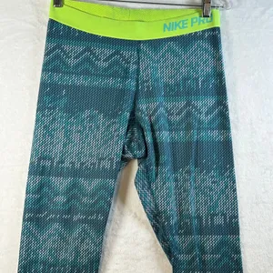 Nike‎ Pro Dri Fit Teal Geometric Print Leggings Womens Size Large thumbnail 2