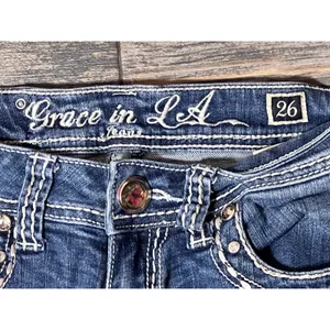 Grace in LA Jeans Size 5/26 TALL Bootcut Embellished Denim Bling Y2K Western‎ thumbnail 7