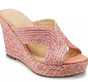 Marc Fisher Pink and Orange Woven Espadrille Wedge thumbnail 1