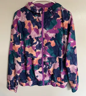 Reebok Womens Abstract‎ Camo Full Zip Hooded Windbreaker Jacket Purple S thumbnail 1
