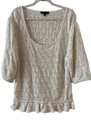 Ann Taylor Pointelle Crochet Square Neck Sweater Top XXL thumbnail 3