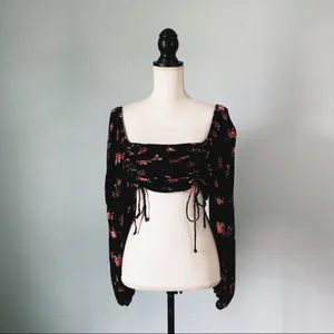 WILD FABLE | Black Y2K Floral Smocked Crop Top Sz L thumbnail 2