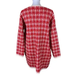 Calligraphie Red White Open Knit Cardigan‎ Longline Cozy Women M thumbnail 2