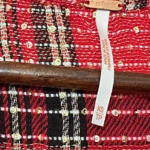 Free People Fearless Love Tunic XS Red Plaid Metallic Bell Sleeve Boho Top thumbnail 8