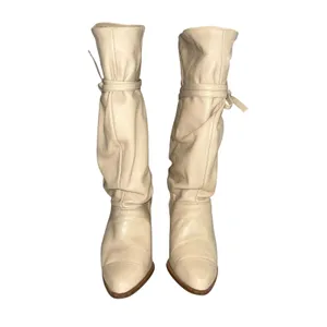 Dingo Vintage Cream Leather Slouch Boots Bow Tie Stacked Heel Pointed Toe Size 9 thumbnail 3