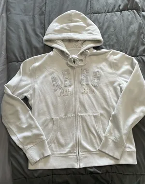 Y2K Aeropostale White Hoodie with White Logo size Large thumbnail 1