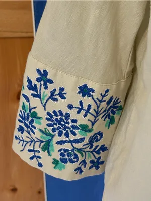 Tuckernuck Tan Floral Cuff Cotton Linen Willow Blouse size XS thumbnail 5