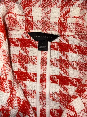 Ann Taylor Fringe Houndstooth Tweed Moto Jacket Blazer Size L thumbnail 7