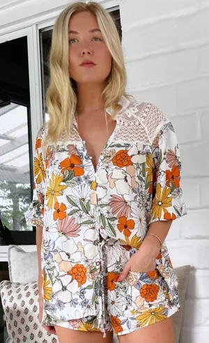 Jaase Floral Blouse Size Small with Lace Detail thumbnail 1