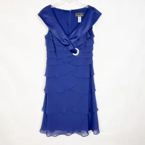 Alex Evenings Ruffed Midi Dress Womens 10 Party Cocktail Wedding Formal Glam thumbnail 2