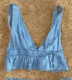 aerie Light Blue Ruffle Hem V-Neck Crop Camisole thumbnail 1