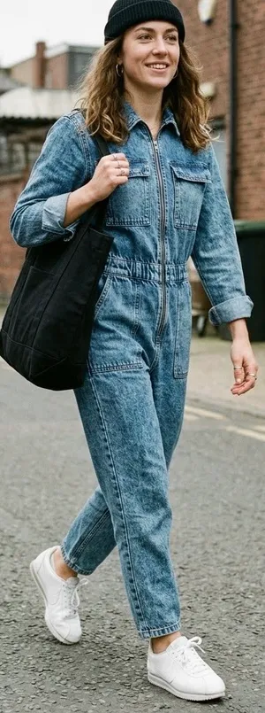 H&M Retro 80s Vibe Acid Wash Long Sleeve EDGE Denim Boiler Jumpsuit/Coveralls 4 thumbnail 4
