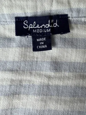 Splendid Linen Blend Striped V-Neck Cap Sleeve Blouse Blue White Medium Coastal thumbnail 6
