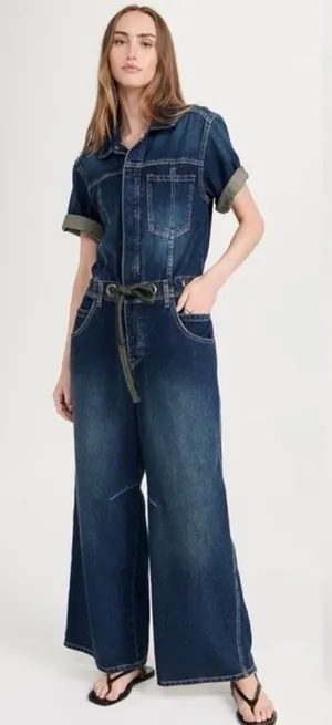 We The Free Edison Jumpsuit Women’s Blue Denim Wide-Leg Coverall thumbnail 1