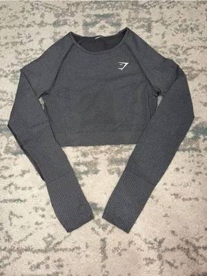 Gymshark Seamless Cropped Long Sleeve Top Thumbholes Gray Small thumbnail 3