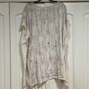 Surf Gypsy Boho Light Purple Tie Dye, Metallic Star Print Swim Coverup medium‎ thumbnail 5