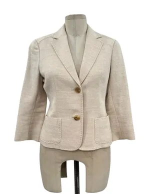 Burberry‎ London Suit Blazer Linen Blend Tan Cream Beige Size 38 US 4 thumbnail 1