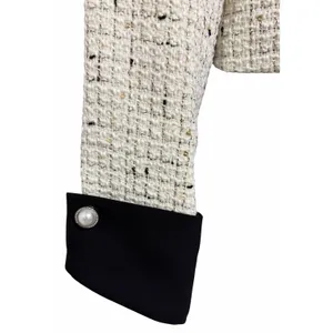 Commense Contrast Cuff Pearl Button Tweed Jacket Apricot Women's Size Small thumbnail 7