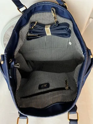 XB Navy Blue Nylon Tote Bag Laptop Travel Shoulder Purse Gold Hardware thumbnail 4