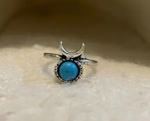 Celestial “Half Moon” Turquoise Silver Ring Piece Size none thumbnail 2