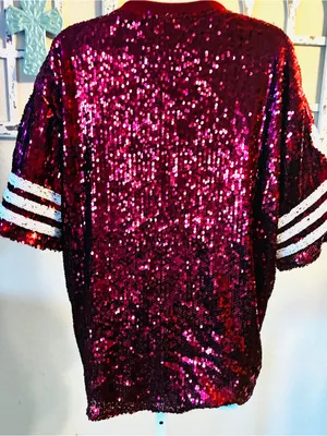 🔥Hot Sale Cato Sequin Red Football Jersey with White Number 00 thumbnail 2