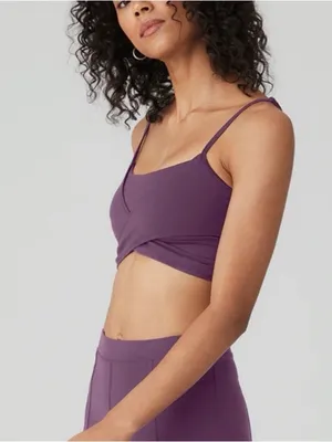 ALO Yoga Airbrush Enso Dark Plum Cross-Front Sports Bralette Size Medium thumbnail 3