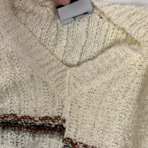 Daytrip Boho Fringe Sweater Cream Striped Distressed‎ Hem Knit Top M/L thumbnail 7