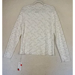 Top Womens XL White Lace Long Sleeve Round Neck Sheer Cottage Festival Coquette thumbnail 2
