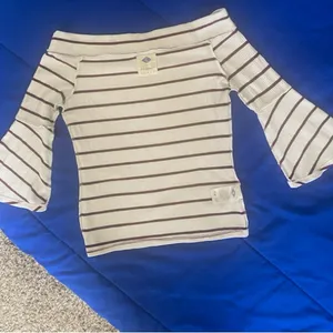 Wild Fable Maroon and White Striped Off Shoulder Top thumbnail 3