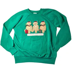 Valerie Sockwell Folk‎ Art Christmas Green Shirt Womens Large Bears 90s Vintage thumbnail 9