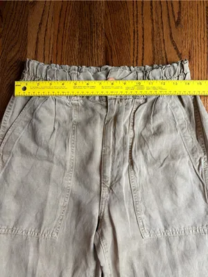 AMO Drapey Army Pant Linen Cotton Khaki Paperbag Waist Utility Pants Sz 26 thumbnail 11