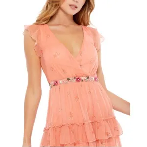 MAC DUGGAL Tiered Ruffle Chiffon Midi Dress in Apricot Size US 6 thumbnail 3
