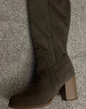 Boho Faux Suede Dark Brown Over the Knee Boots thumbnail 1